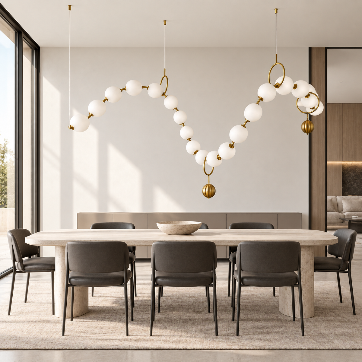 Підвісна люстра L-320 cm Led 74W 4000K White+Gold Pearls 260918-100008982