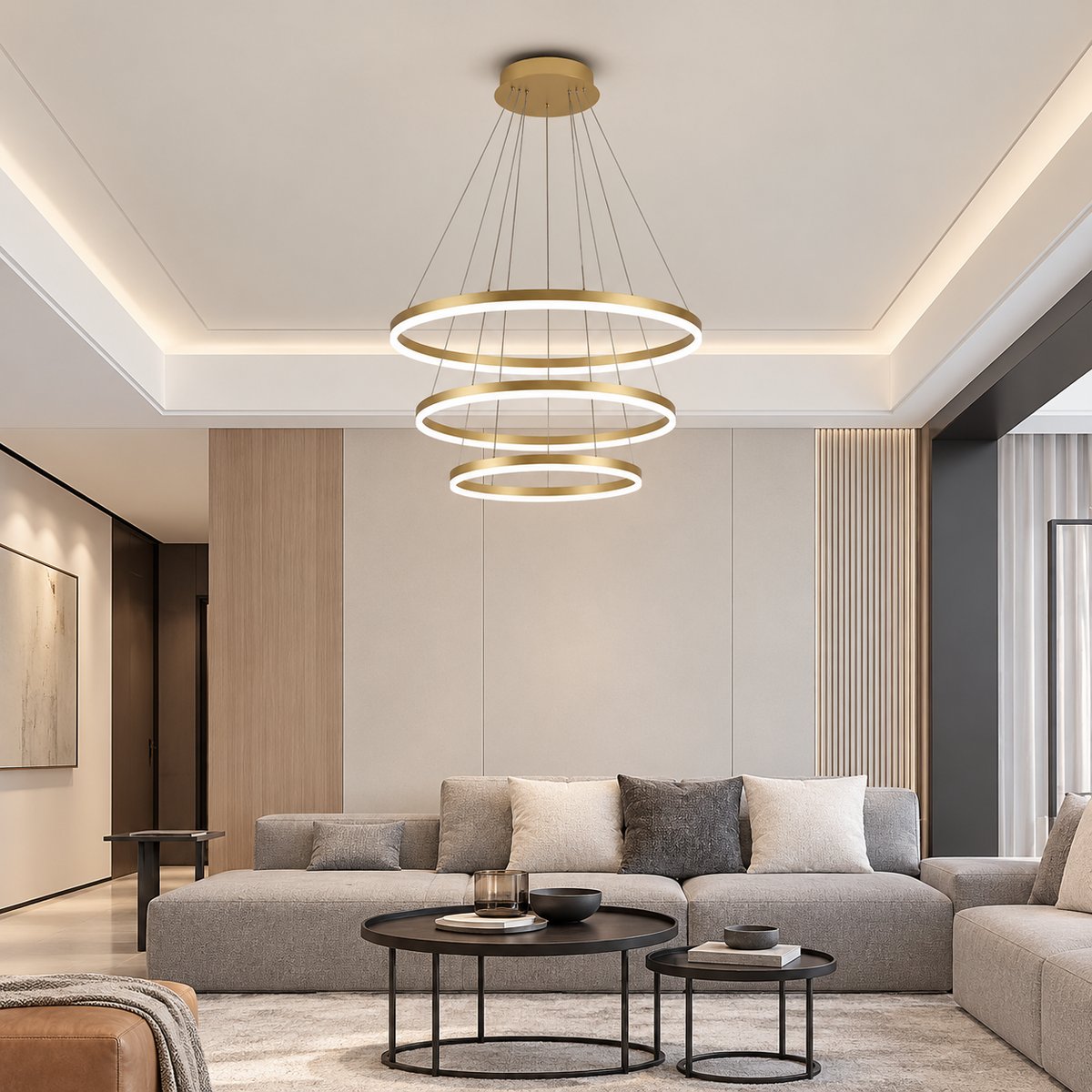 Підвісні люстри золоті D-60+50+40 cm / D-80+60+40 cm Led 3000K-6000K Gold Rings 260918-100008984
