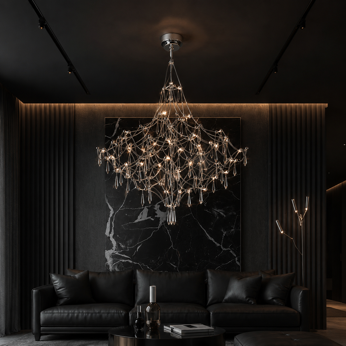 Люстра срібна зі скляними підвісами D-80 cm Led 40W Chrome Rain 250931-100006178