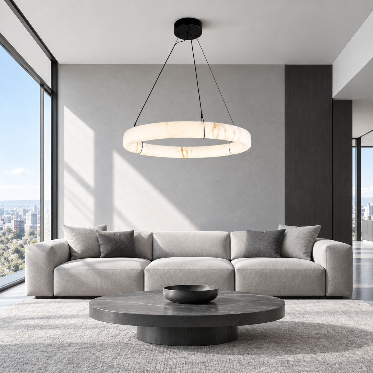 Підвісні люстри D-50 cm / D-80 cm / D-100 cm Led 3000K-6000K Black Imitation Marble 260918-100008992
