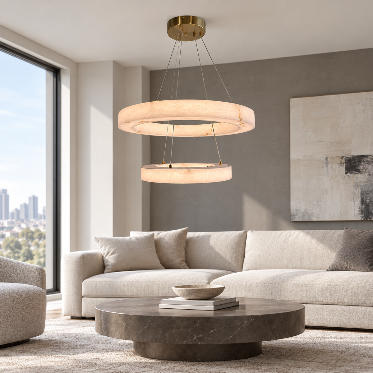 Підвісна люстра золота D-60+40 cm Led 40W 3000K-6000K Gold Imitation Marble 260918-100008994