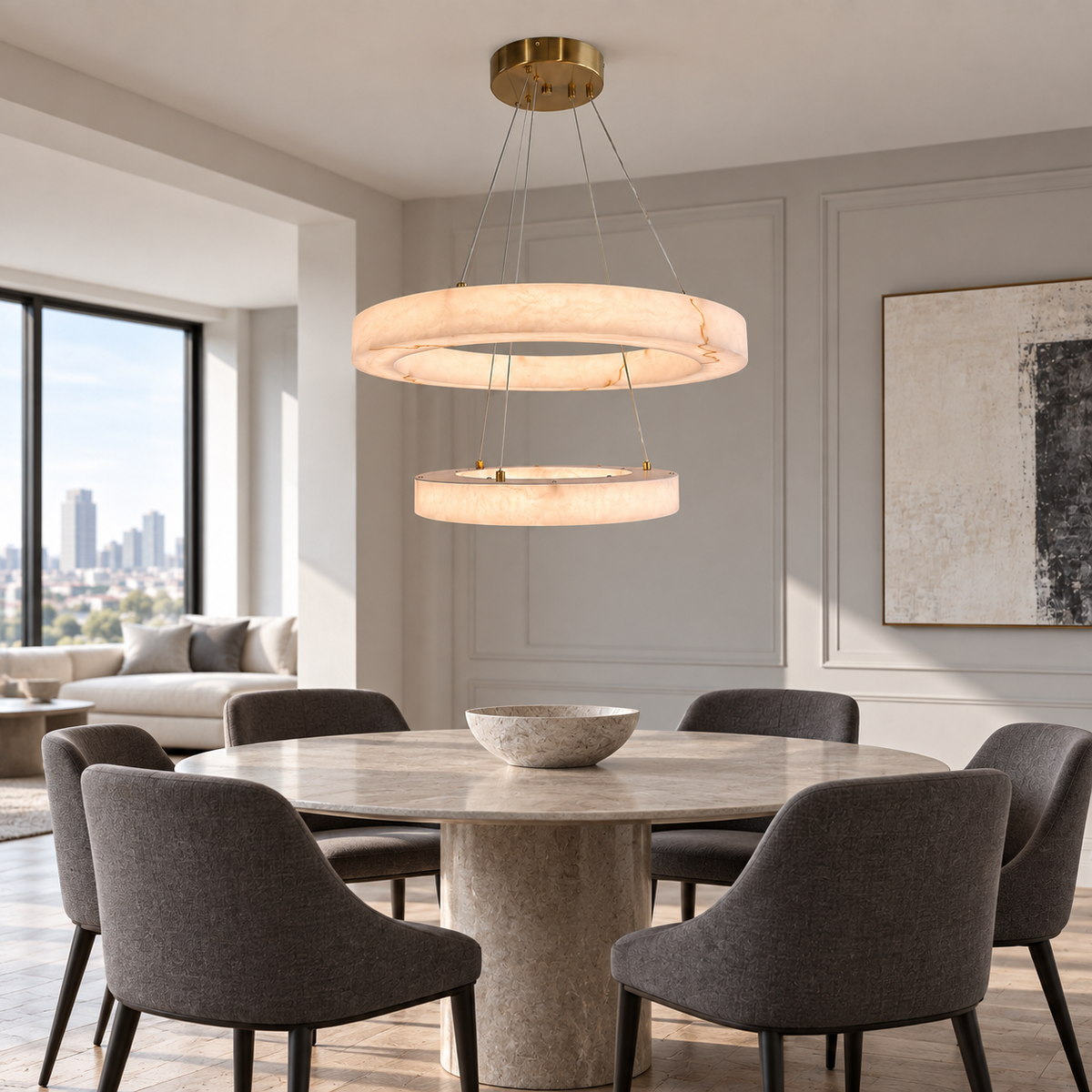 Підвісна люстра золота D-60+40 cm Led 40W 3000K-6000K Gold Imitation Marble 260918-100008994