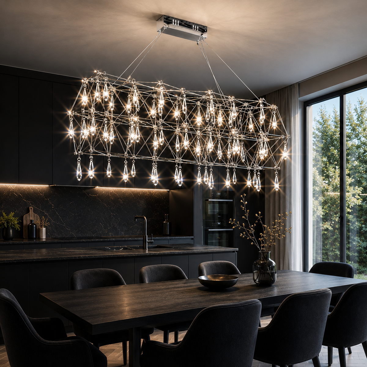 Підвісна люстра срібна з кристалами з пультом L-120 cm Led 52W 3000K-6000K Chrome Rain 260618-100008205