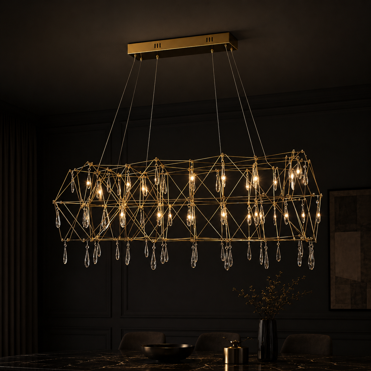 Підвісна люстра золота з кристалами з пультом L-120 cm Led 52W 3000K-6000K Gold Rain 260618-100008206