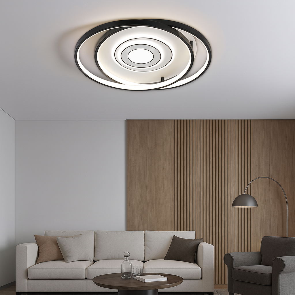 Люстра стельова світлодіодна чорно-білі кільця з пультом Led 110W  Black+White Circle 250660-100005355