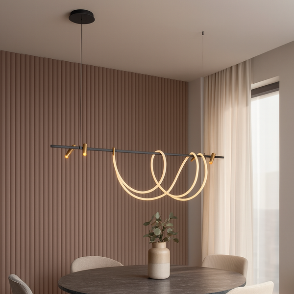 Люстра чорна підвісна з золотими спотами L-150 cm Led 67.2W Black+Gold Rope 250840-100005824