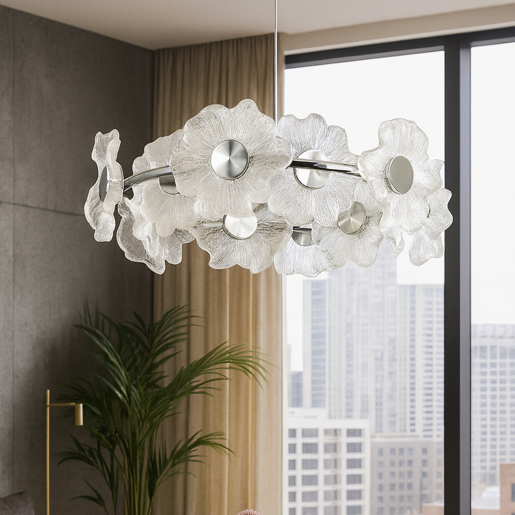 Люстри підвісні срібні з квітками D-60 cm / D-80 cm Led 20W / 22W Chrome Flowers Jelly 250831-100005831