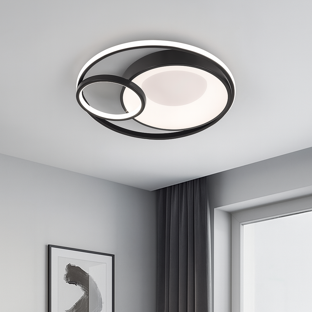 Стельова світлодіодна люстра чорна кругла з пультом D-50 cm Led 100W Black Trio Ceiling 250660-100005358