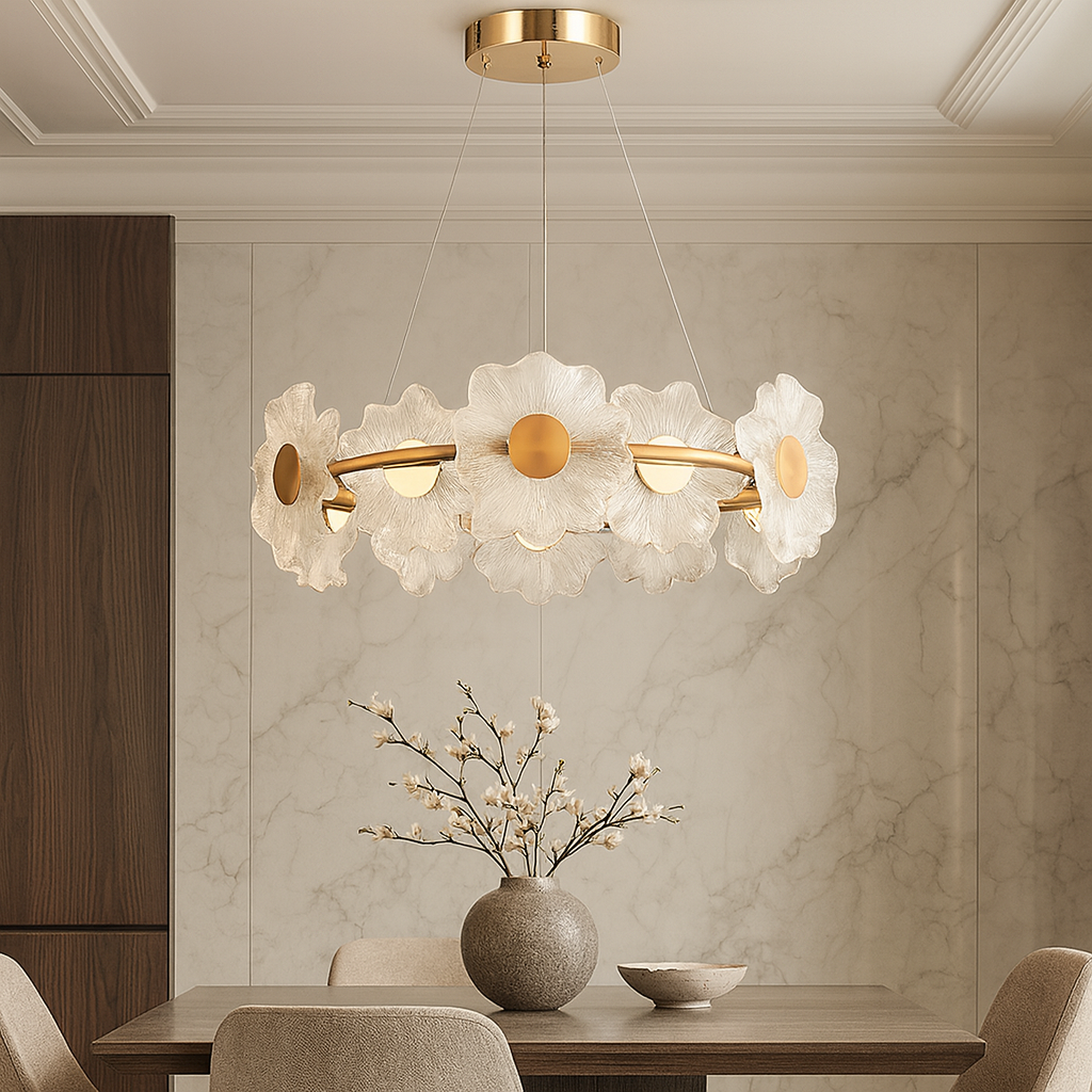 Люстри підвісні золоті з квітками D-60 cm / D-80 cm Led 20W / 22W Gold Flowers Jelly 250831-100005832