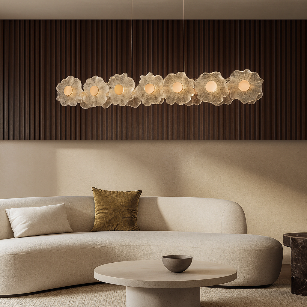 Люстра підвісна золота з квітками видовжена L-110 cm Led 22W Gold Flowers Jelly 250831-100005833
