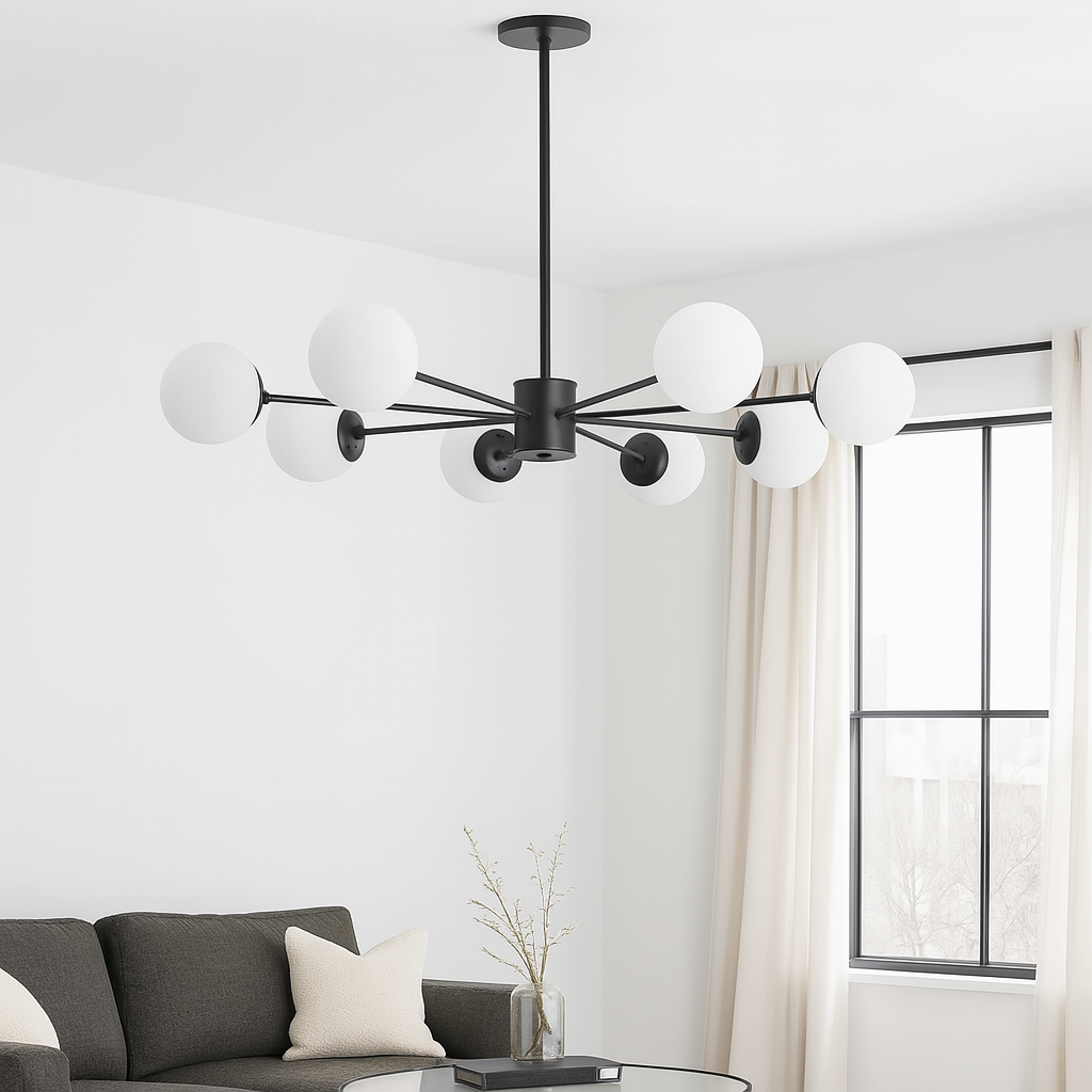 Люстра чорна з 8 білими плафонами D-92 cm Е27 Black Faro Bollo 250631-100005361