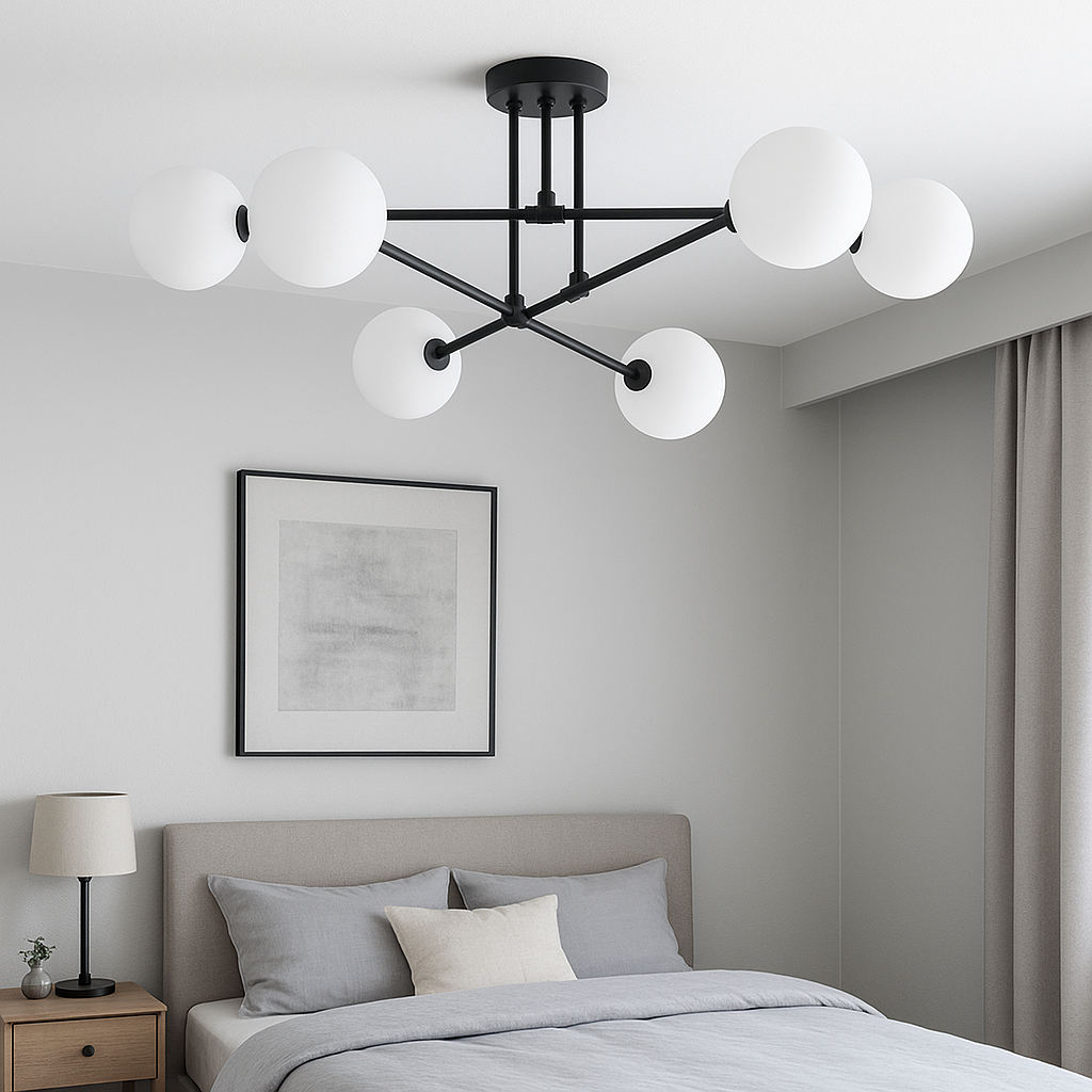 Люстра чорна з 6 білими плафонами D-70 cm H-21 cm G9 Black Faro Bollo 250631-100005362