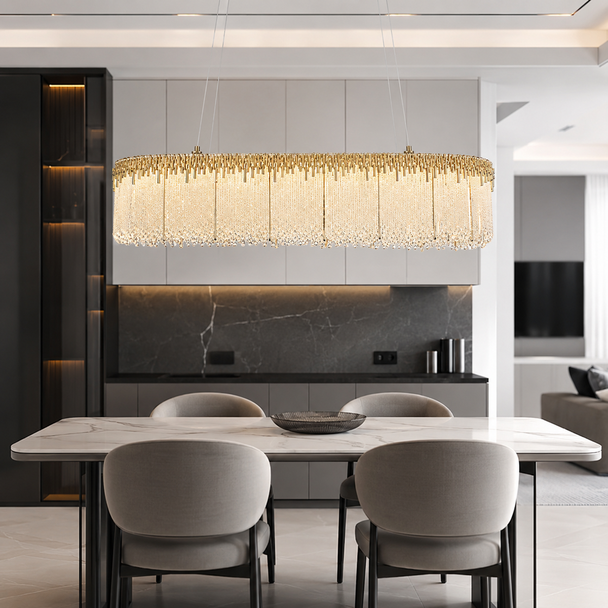 Люстра видовжена золота з фігурним декором L-100 cm Led 42W Gold Raindrops 260618-100008231
