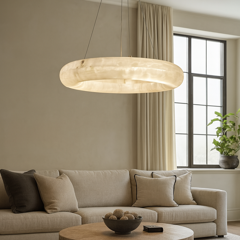 Підвісна люстра біла з імітацією мармуру D-60 cm Led 36W White Marble 251018-100006436