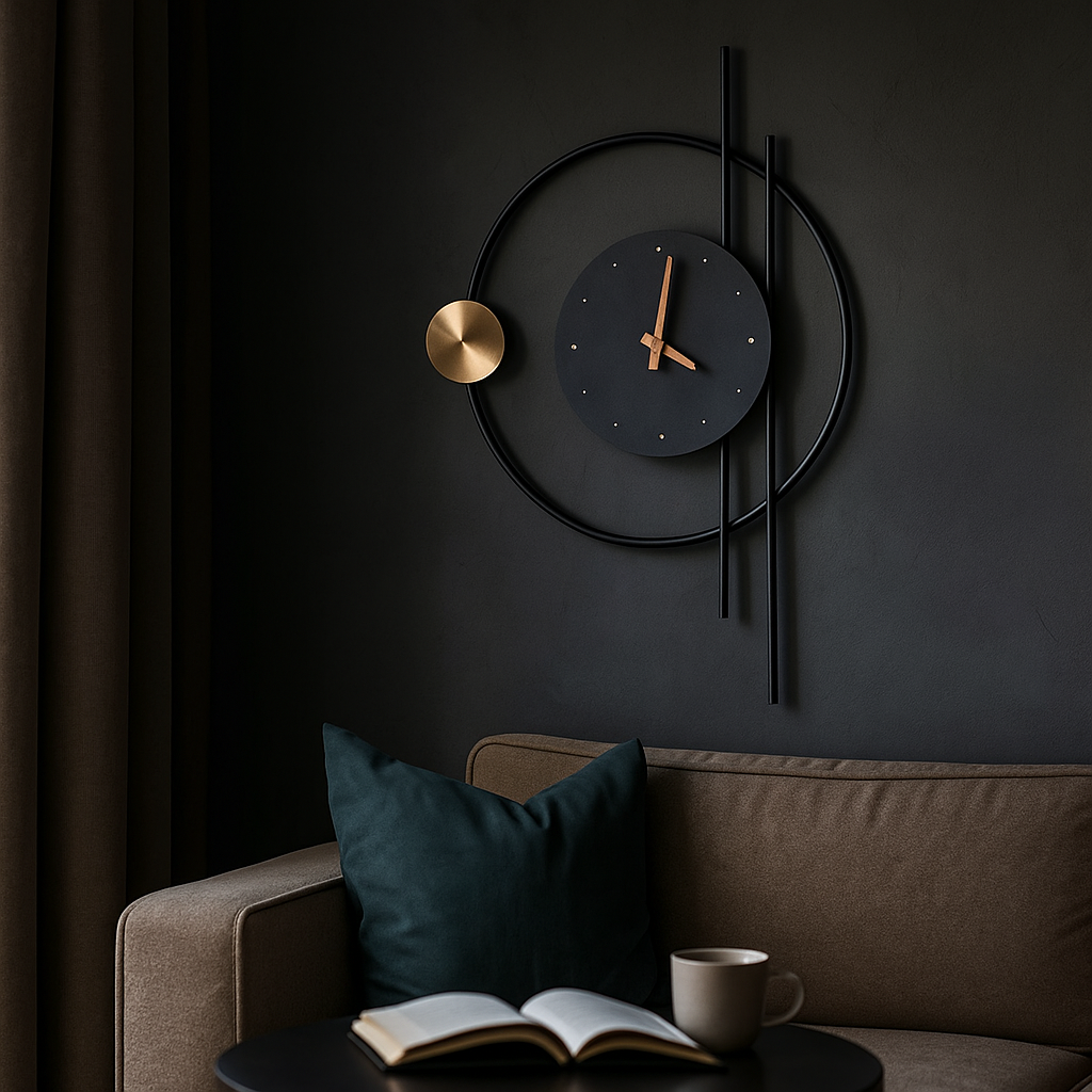 Настільний світильник годинник чорний з бронзою H-59 cm Black+Bronza Clock 250647-100005373