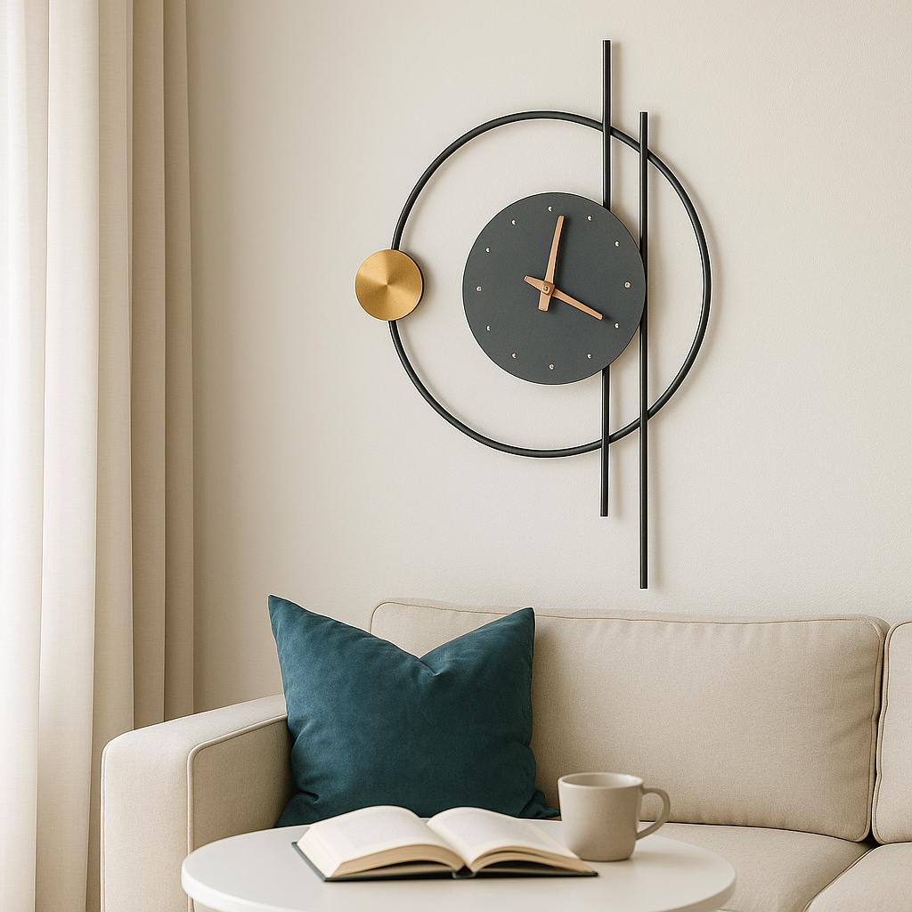 Настільний світильник годинник чорний з бронзою H-59 cm Black+Bronza Clock 250647-100005373