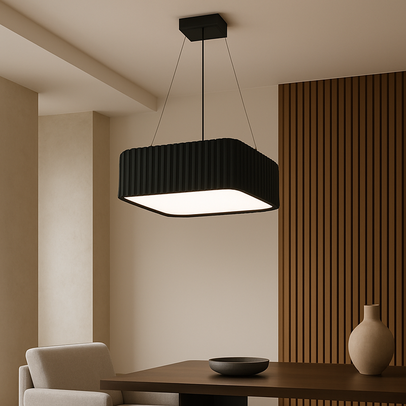 Підвісні люстри чорні з пультом L-48.5 cm / L-58.5 cm Led Black Gofre 250819-100005865