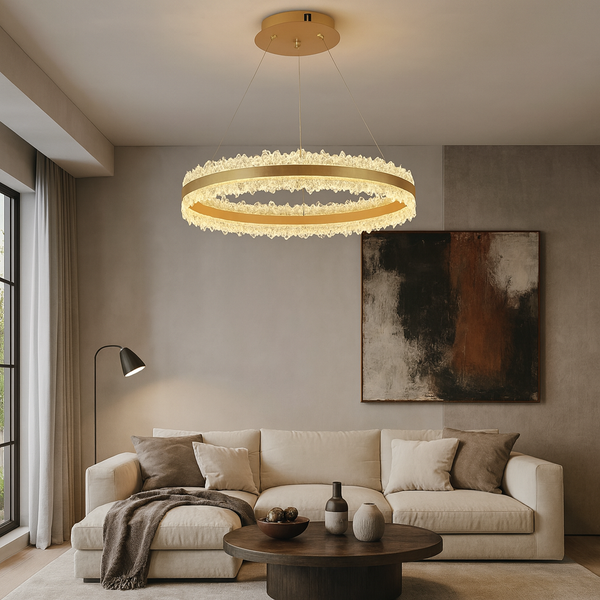 Підвісна люстра золота брашована світлодіодна D-60 cm Led 150W Gold Frozen 250819-100005870