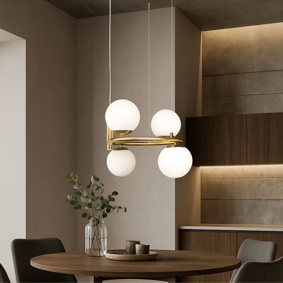 Люстра підвісна золота з білими плафонами D-41 cm E27*4 Gold+White Bubbles 250731-100005636