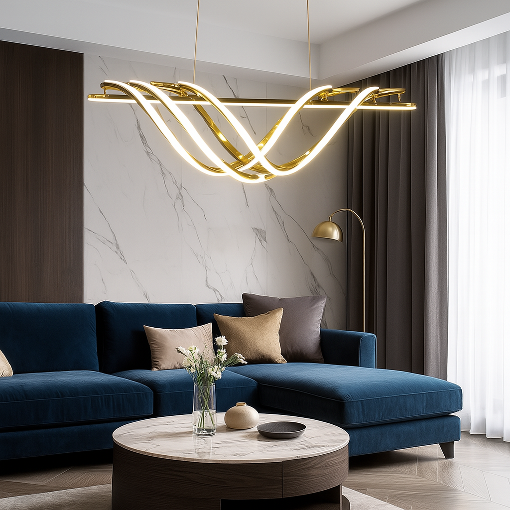 Підвісна люстра золота Хвиля  L-100 cm / L-120 cm / L-150 cm Led Gold Geometry Wave 250718-100005648