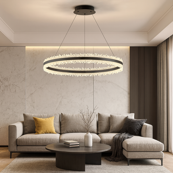 Підвісна люстра чорна брашована світлодіодна D-60 cm Led 150W Black Frozen 250819-100005872