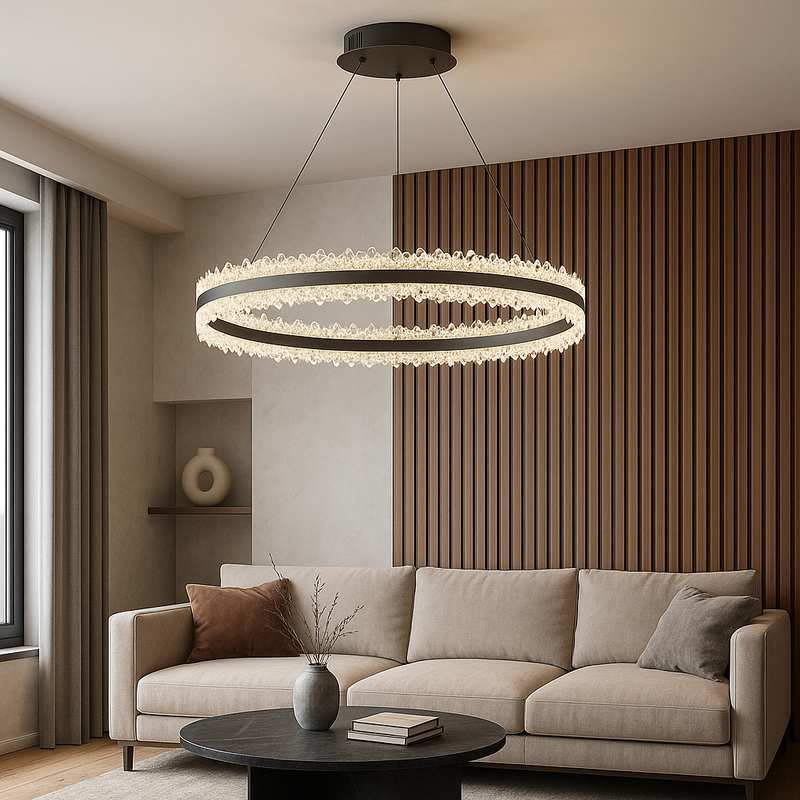 Підвісна люстра чорна брашована світлодіодна D-60 cm Led 150W Black Frozen 250819-100005872