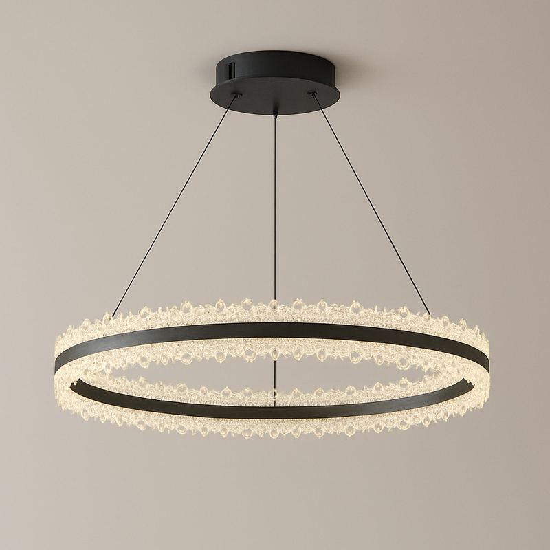 Підвісна люстра чорна брашована світлодіодна D-60 cm Led 150W Black Frozen 250819-100005872