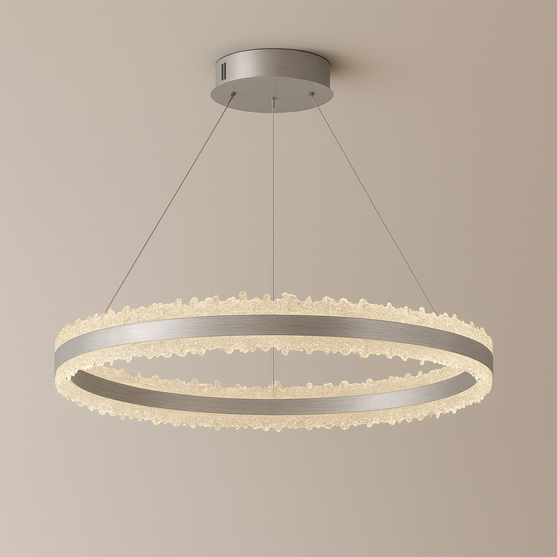 Підвісна люстра срібна брашована світлодіодна D-60 cm Led 150W Silver Frozen 250819-100005873