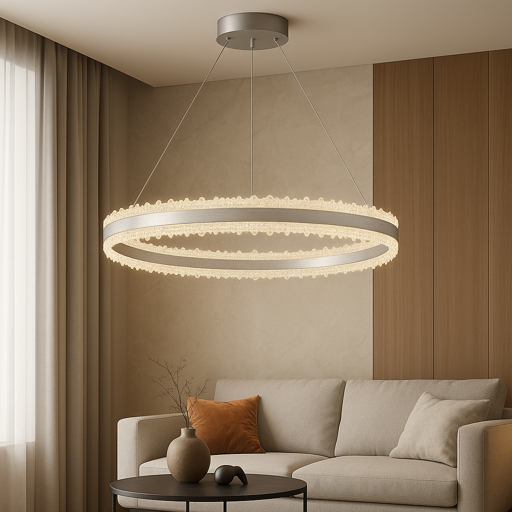 Підвісна люстра з пультом срібна брашована світлодіодна D-60 cm Led 150W Silver Frozen 250819-100005873