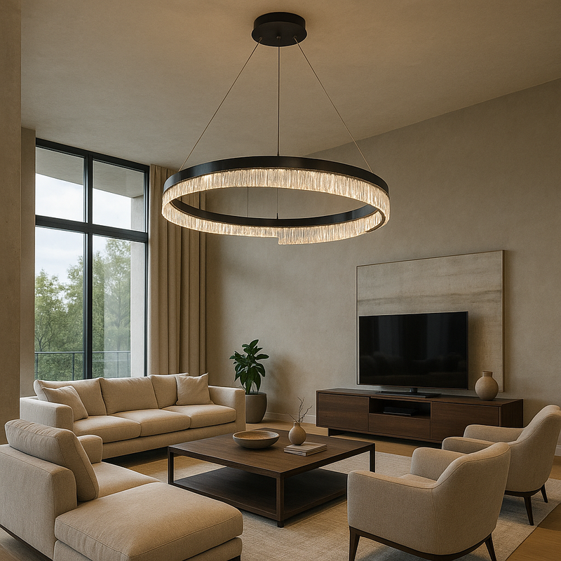 Люстра підвісна чорна кругла D-60 cm Led 50W Black Circle ice 250835-100005881