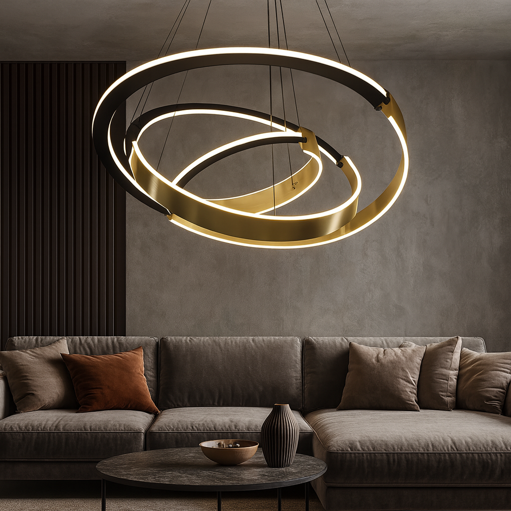 Підвісна потрійна люстра кругла Led Black+Gold Orbits 250835-100005884