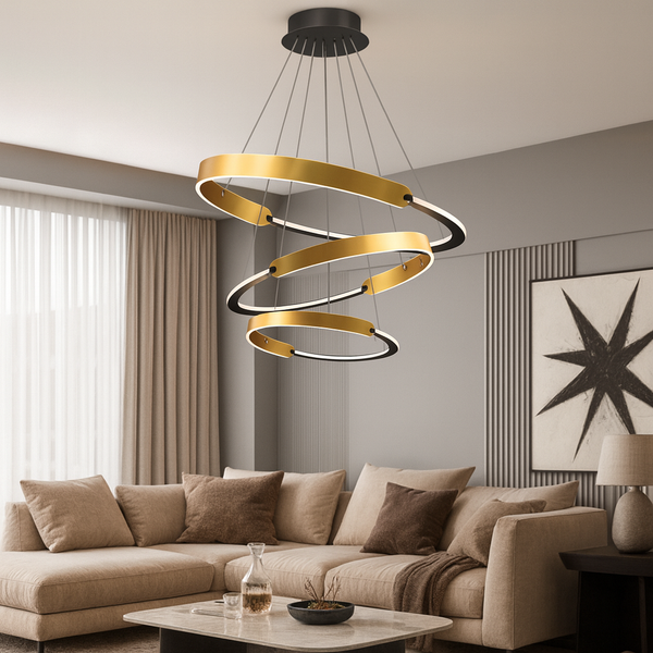 Підвісна потрійна люстра кругла Led Black+Gold Orbits 250835-100005884