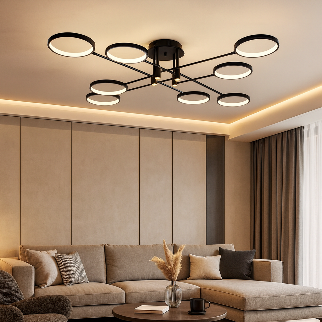 Люстра чорна на 8 кілець L-138 cm H-21 cm Led 60W Black Satellite 250835-100005888