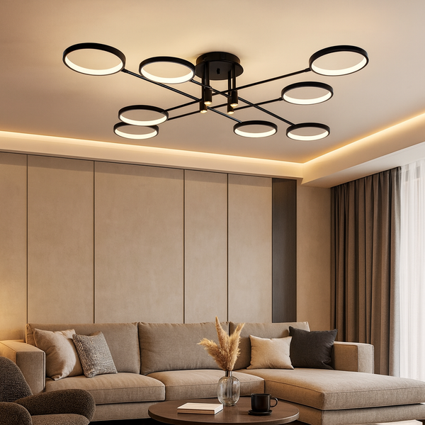 Люстра чорна на 8 кілець L-138 cm H-21 cm Led 60W Black Satellite 250835-100005888