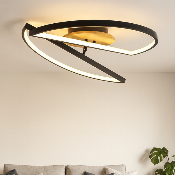 Стельова люстра чорна з дерев'яною основою та пультом Black+Wood 250775-100005658