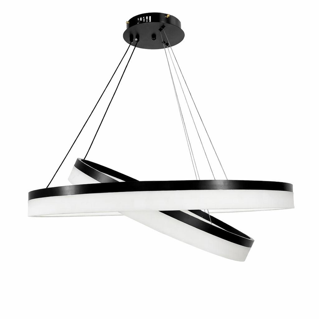 Підвісна люстра подвійна D-80+60 cm Led 60W 3000K-6000K Black Matte Ice 251218-100006975