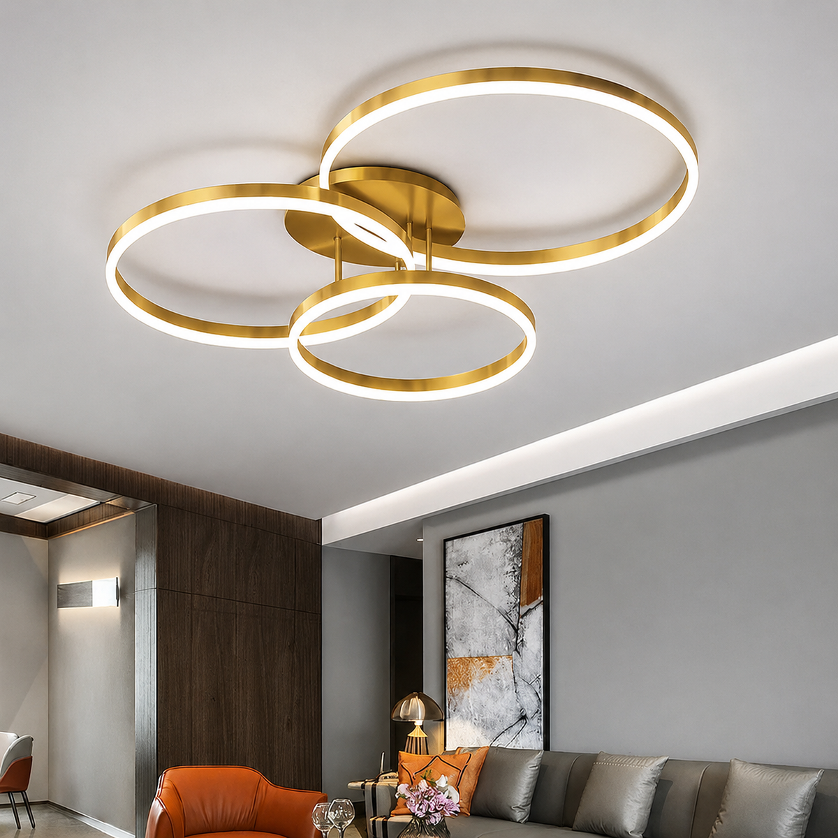 Стельова люстра з пультом Anelli 3 Н-14 см D-30+40+50 см 3000К-6000К Gold 250819-100005753