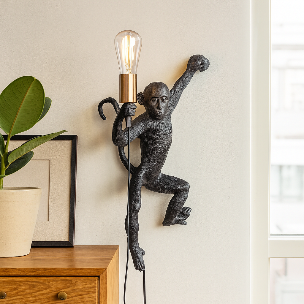 Настінний чорний світильник мавпа H-64 cm E27 Black Monkey 250647-100005385