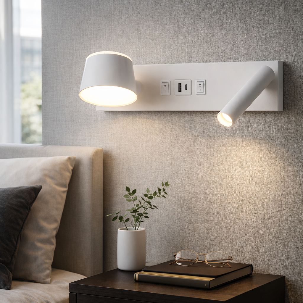 Настінний світильник білий з вимикачем та USB L-29.5 cm Led 10W 4200K White Tenn 251274-100006985