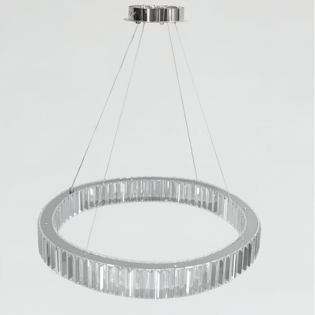 Підвісна люстра срібна кришталева D-60 cm Led 44W Silver Brass Ring Luxury 250935-100006188