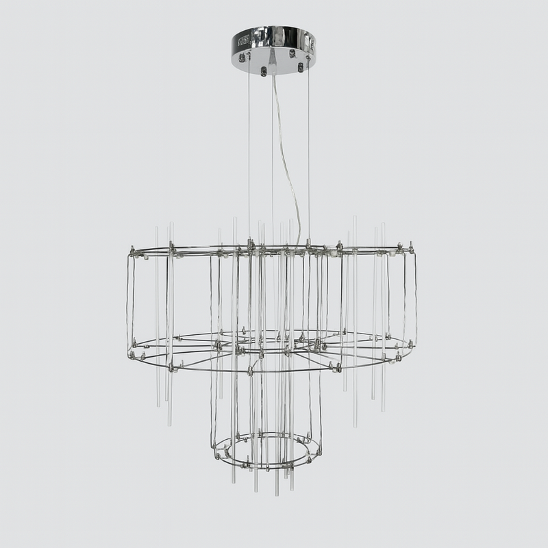 Люстра підвісна срібна двоярусна / триярусна D-60 cm / D-80 cm Led Chrome Rain 250718-100005678