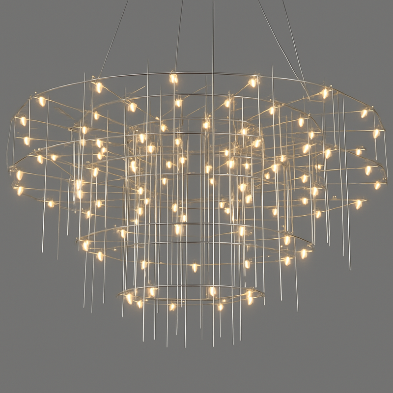 Люстра підвісна срібна двоярусна / триярусна D-60 cm / D-80 cm Led Chrome Rain 250718-100005678