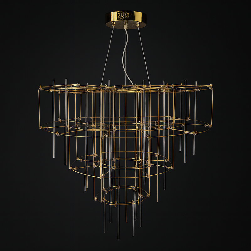 Люстра підвісна золота двоярусна / триярусна D-60 cm / D-80 cm Led Gold Rain 250718-100005679