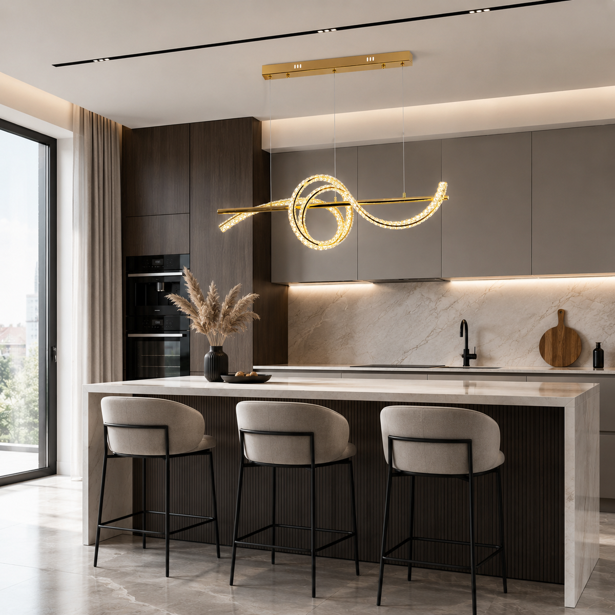 Підвісна люстра золота L-120 cm Led 80W 3000K-6000K Gold Crystal 260688-100008275