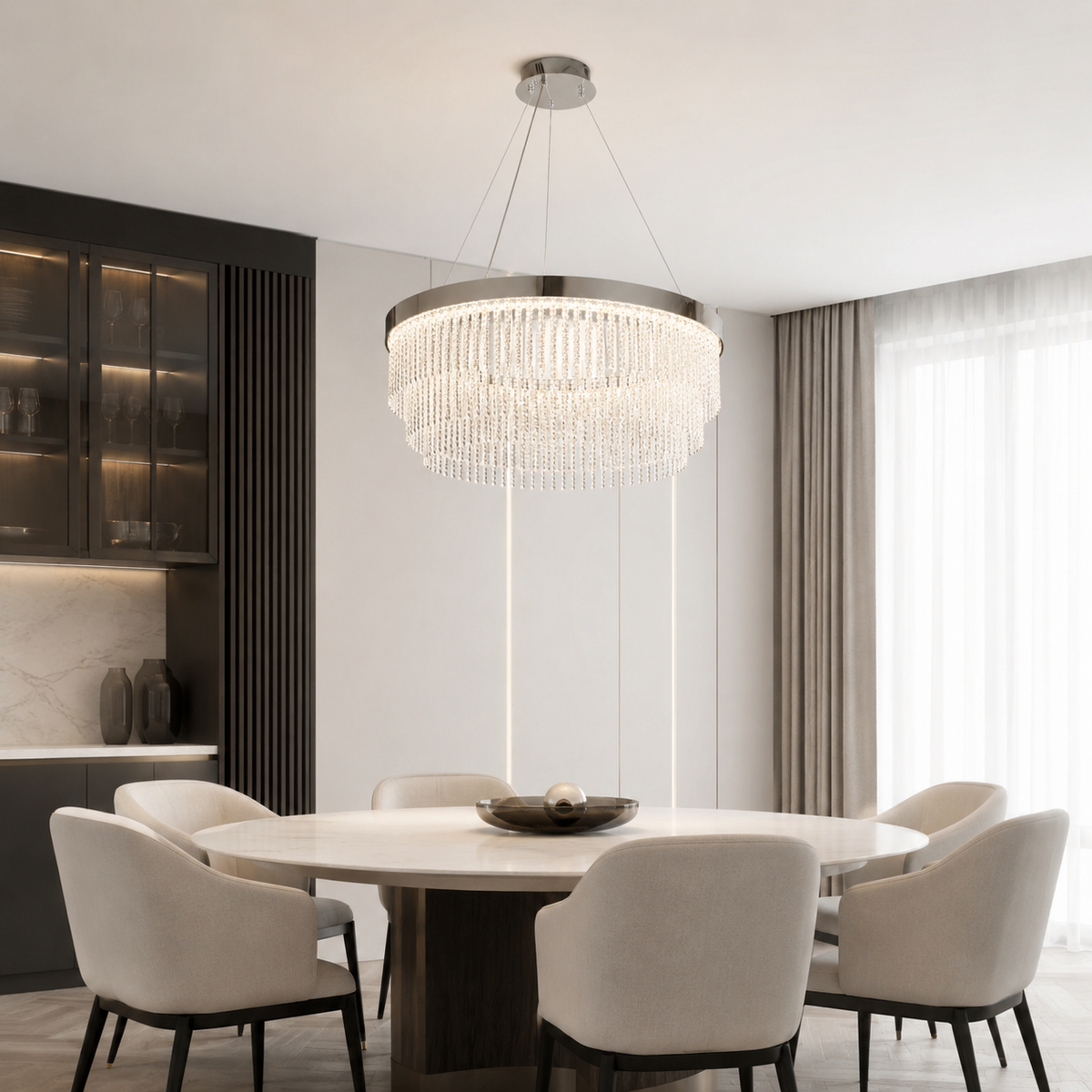 Підвісна люстра срібна D-50 cm Led 55W 2800K-6000K Chrome Beads 260748-100008497