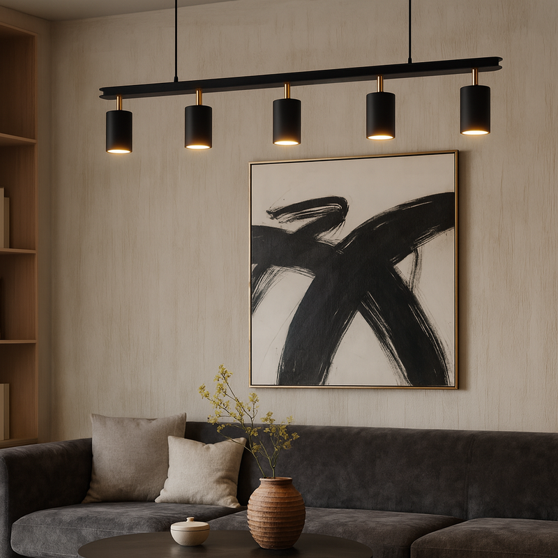 Люстра чорна зі спотами з золотими ніжками L-110 cm E27 Black+Gold Accents 250841-100005712