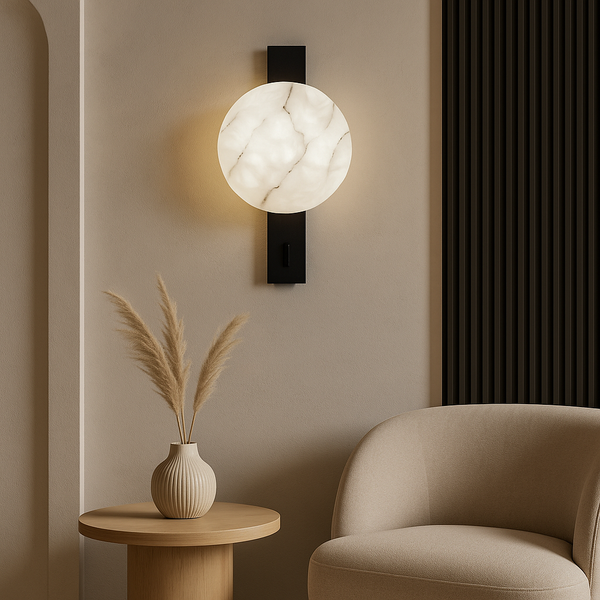 Настінний світильник чорний з плафоном під мармур H-30 cm D-16.5 cm Led 8.5W 4000K Black Marble 250918-100002062