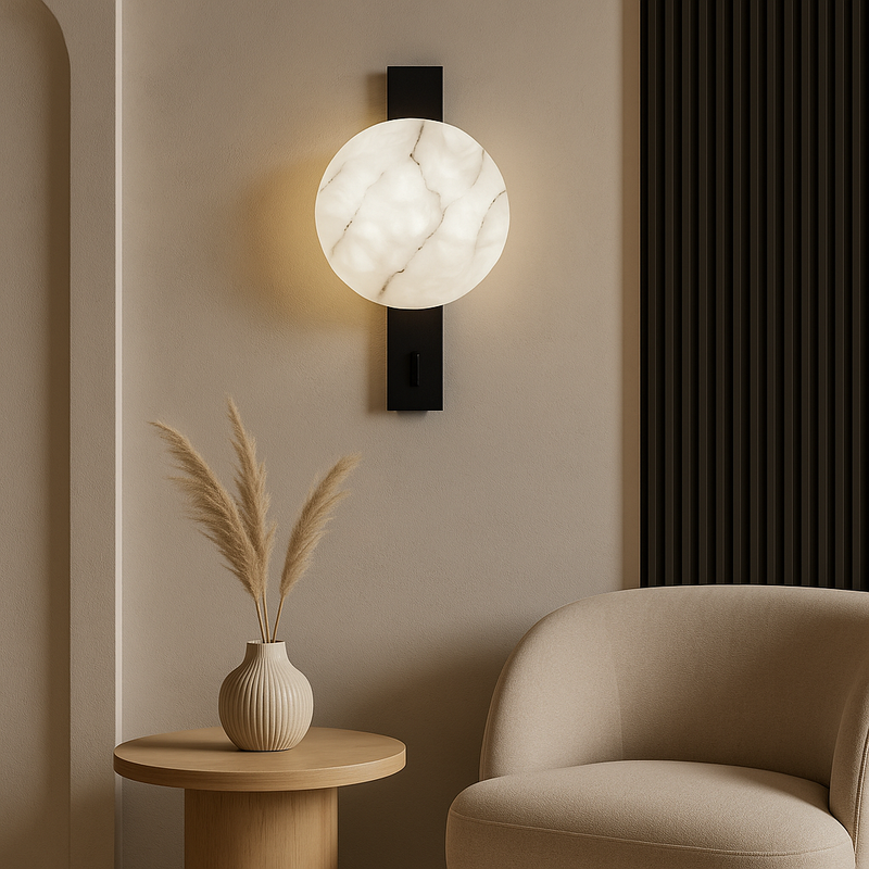 Настінний світильник чорний з плафоном під мармур H-30 cm D-16.5 cm Led 8.5W 4000K Black Marble 250918-100002062