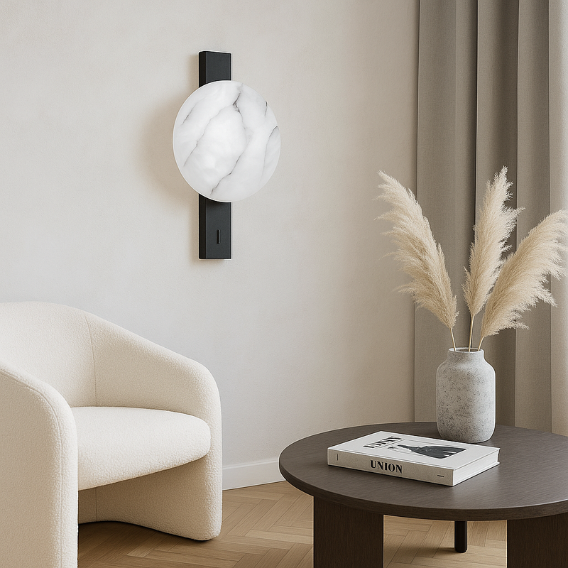 Настінний світильник чорний з плафоном під мармур H-30 cm D-16.5 cm Led 8.5W 4000K Black Marble 250918-100002062
