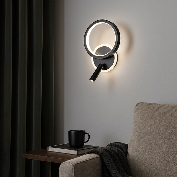 Настінний світильник чорний зі спотом та кільцем Led 14W 4000K Black Circle 250918-100002069